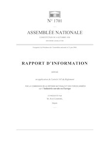 Rapport d'information déposé en application de l'article 145 du Règlement par la Commission de la défense nationale et des forces armées sur l'industrie navale en Europe