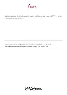 Bibliographie de lexicologie socio-politique (années 1978-1983)  ; n°1 ; vol.8, pg 229-232