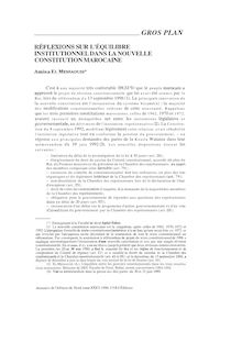 RÉFLEXIONS SUR L'ÉQUILIBRE INSTITUTIONNEL DANS LA NOUVELLE CONSTITUTION MAROCAINE
