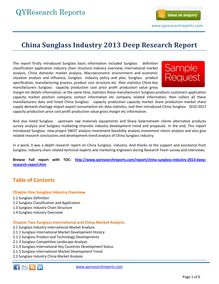 Worldwide report:-China Sunglass Market 2013 by qyresearchreports.com