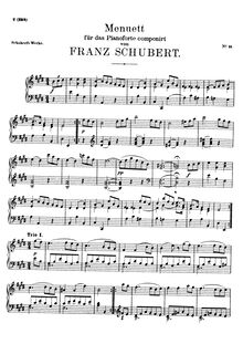 Partition de piano, Minuet avec 2 Trios, D.335, Schubert, Franz
