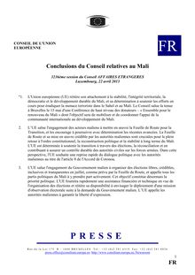 Conseil de l Union Européenne : Conclusions du Conseil relatives au Mali