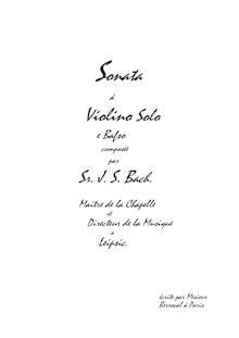 Partition complète, violon Sonata, Sonata for Violin and Continuo par Johann Sebastian Bach
