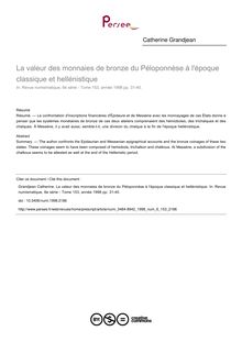 La valeur des monnaies de bronze du Péloponnèse à l époque classique et hellénistique - article ; n°153 ; vol.6, pg 31-40