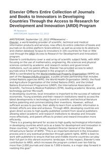 Elsevier Offers Entire Collection of Journals and Books to Innovators in Developing Countries Through the Access to Research for Development and Innovation (ARDI) Program