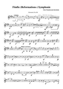 Partition clarinette 2 (B♭), Symphony No.5 en D minor, Reformations-Sinfonie