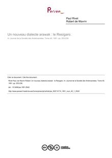 Un nouveau dialecte arawak : le Resígaro. - article ; n°1 ; vol.40, pg 203-239