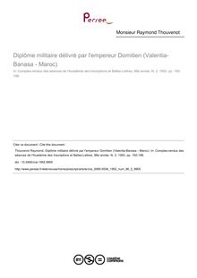 Diplôme militaire délivré par l empereur Domitien (Valentia-Banasa - Maroc) - article ; n°2 ; vol.96, pg 192-198