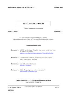 Economie - Droit 2005 BTS Informatique de gestion