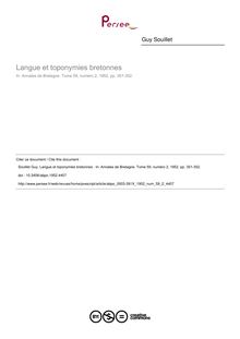Langue et toponymies bretonnes  - article ; n°2 ; vol.59, pg 351-352