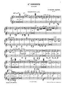 Partition trompette 1/2 (en F), Piano Concerto No.4, Quatrième Concerto pour Piano et Orchestre