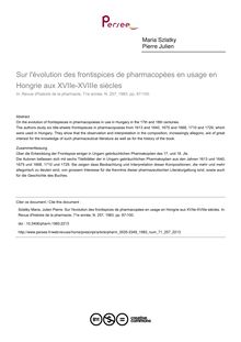 Sur l évolution des frontispices de pharmacopées en usage en Hongrie aux XVIIe-XVIIIe siècles - article ; n°257 ; vol.71, pg 87-100