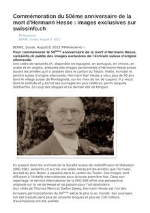 Commémoration du 50ème anniversaire de la mort d Hermann Hesse  : images exclusives sur swissinfo.ch