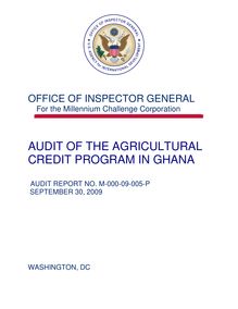  AUDIT OF THE AGRICULTURAL CREDIT PROGRAM IN GHANA