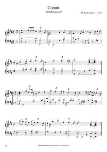 Partition  4 - No. 3 Corant, Melothesia, Certain General Rules for Playing upon a Continued Bass. With A choice Collection of Lessons for the Harpsicord and Organ of all Sorts: never before Published. All carefully reviewed by M. Locke, Composer in Ordinary to His Majesty, and Organist of Her Majesties Chappel.