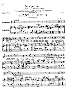 Partition complète, Morgenlied, D.266, Morning Song, Schubert, Franz