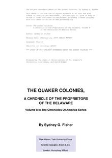 The Quaker Colonies, a chronicle of the proprietors of the Delaware