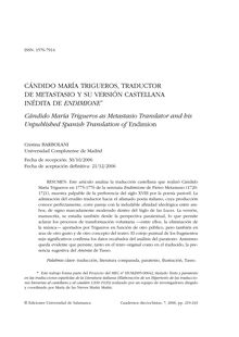 Cándido María Trigueros, traductor de Metastasio y suversión castellana inédita de Endimione