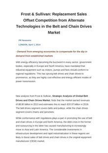 Frost & Sullivan: Replacement Sales Offset Competition from Alternate Technologies in the Belt and Chain Drives Market