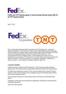 FedEx va acheter TNT Express pour 4,4 milliards d euros