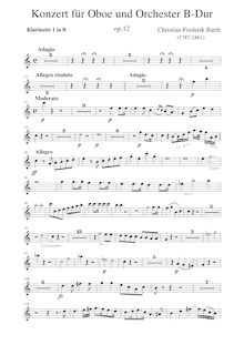 Partition clarinette 1,2 (B♭), hautbois Concerto, Op.12, Barth, Christian Frederik