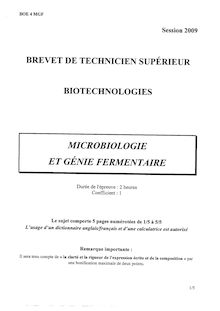 Microbiologie et génie fermentaire 2009 BTS Biotechnologies