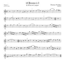 Partition ténor viole de gambe 1, octave aigu clef, Pavan pour 5 violes de gambe par Thomas Weelkes