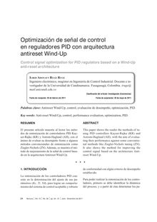 OPTIMIZACIÓN DE SEÑAL DE CONTROL EN REGULADORES PID CON ARQUITECTURA ANTIRESET WIND-UP(Control signal optimization for PID regulators based on a Wind-Up anti-reset architecture)