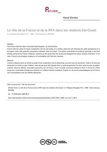 Le rôle de la France et de la RFA dans les relations Est-Ouest - article ; n°4 ; vol.53, pg 855-860