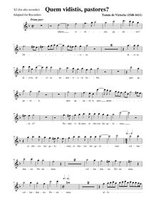 Partition Soprano 2 enregistrement  (alto notation), Quem vidistis, pastores