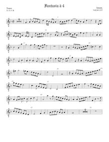 Partition ténor viole de gambe, octave aigu clef, fantaisies et a Pavan pour 4 violes de gambe par Anonymous