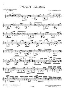 Partition de Guitare "Pour Elise" de Beethoven