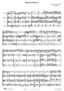 Partition quatuor No.4, 6 Quatuors, Concertantes et dialogues pour 2 Violons, Alto et Violoncel. La premiere partie peut se jouer sur la flûte