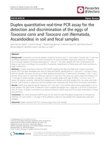 Duplex quantitative real-time PCR assay for the detection and discrimination of the eggs of Toxocara canis and Toxocara cati (Nematoda, Ascaridoidea) in soil and fecal samples
