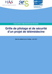 Grille de pilotage et de sécurité d’un projet de télémédecine - Guide Grille de pilotage et de securite d un projet de telemedecine
