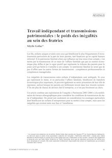 Travail indépendant et transmissions patrimoniales : le poids des inégalités au sein des fratries - article ; n°1 ; vol.417, pg 55-75