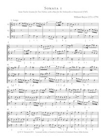 Partition Sonata No.1, 12 sonates pour 2 violons avec a basse pour pour violoncelle ou Harpsicord