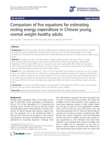 Comparison of five equations for estimating resting energy expenditure in Chinese young, normal weight healthy adults