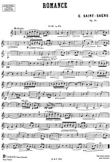 Partition complète et , partie, Romance, Op.36, Saint-Saëns, Camille