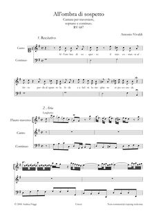 Partition complète, All ombra di sospetto, Cantata per traversiere, soprano e continuo, RV 678