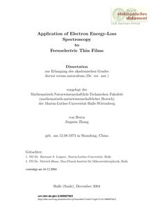 Application of electron energy-loss spectroscopy to ferroelectric thin films [Elektronische Ressource] / von Jingmin Zhang