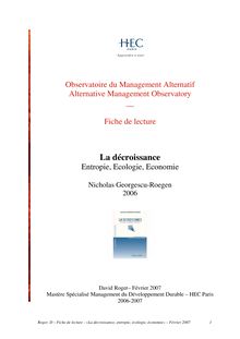 La décroissance: Entropie, Ecologie, Economie - de Nicholas Georgescu-Roegen