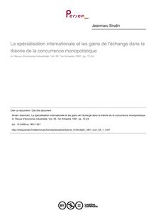 La spécialisation internationale et les gains de l échange dans la théorie de la concurrence monopolistique - article ; n°1 ; vol.55, pg 12-24