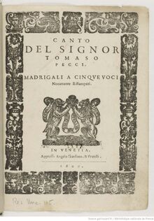 Partition Complete set of parties, Madrigali a cinque voci, Pecci, Tommaso