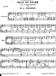 Partition complète, Vals de Salón, Op.62, D♭ major, Tavarez, Manuel Gregorio