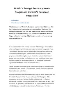 Britain s Foreign Secretary Notes Progress in Ukraine s European Integration
