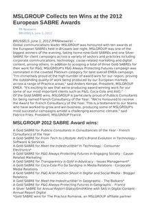 MSLGROUP Collects ten Wins at the 2012 European SABRE Awards
