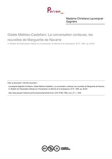Gisèle Mathieu-Castellani, La conversation conteuse, les nouvelles de Marguerite de Navarre  ; n°1 ; vol.37, pg 80-82
