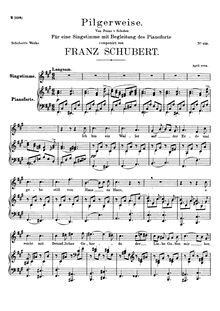 Partition complète, Pilgerweise, D.789, Pilgrim s Song, Schubert, Franz