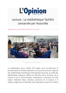 [ L Opinion ] - Lecture : La médiathèque Tachfini consacrée par Youscribe